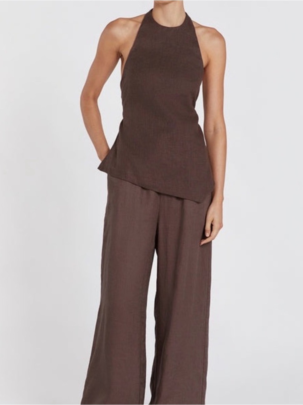 DISSH Serena top & Wide-Leg Linen Pants in chocolate brown. - Picture 6 of 6